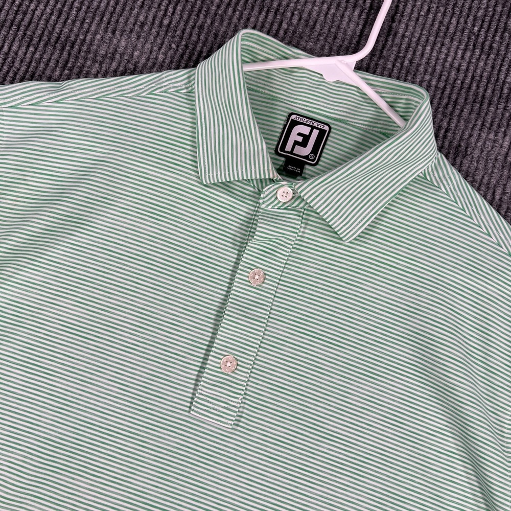 FootJoy Polo Shirt Mens XL Extra Large Green Striped Short Sleeve Athletic Fit
